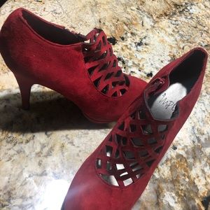Red Suede Caged Booties